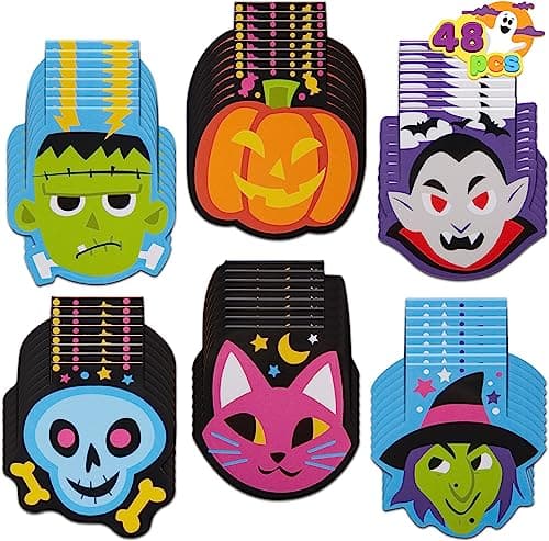 JOYIN 48 PCS Halloween Spooky Characters Mini Notepad Set in 6 Designs, Halloween Note Pads Trick or Treat Gifts Set for Kids Trick or Treating, School Classroom Party Favors, Goodies Bags Fillers