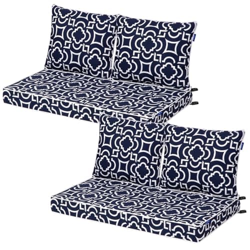 INFBLUE Outdoor Loveseat Cushion Set Patio Deep Seat Cushion for Outdoor Furniture Water Repellent 44'' x 24'' Patio Cushion Set for Couch, Bench and Swing, Fade Resistant (Blue Geometry, 2 Sets)
