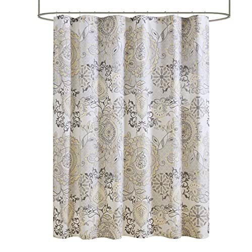 Madison Park Isla 100% Cotton Percale Shower Curtain, Floral Medallion Boho Printed Watercolor Cute Modern Home Bathroom Decor, Bathtub Privacy Screen, 72" x 72", Yellow