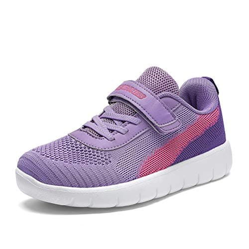 DREAM PAIRS Boys Girls Shoes Kids Tennis EZ-Ons MagicZips Athletic Running Walking Barefoot Zero Drop Sneakers,Size 11 Little Kid,Purple/Fuchsia,Zoom-K