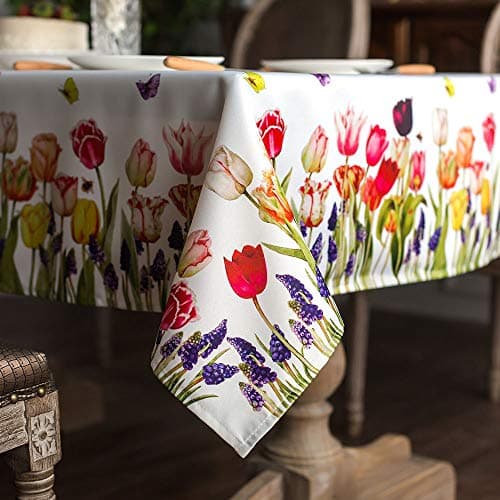 ARTABLE Tulip Floral Print Tablecloth Rectangle Spring 60 x 104 Inch