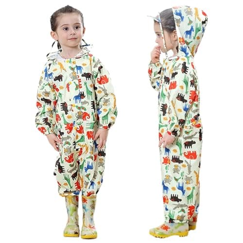 JiAmy Kids Rain Suit Toddler One Piece Rainsuit with Hood,Full Body Waterproof Coveralls for Boys Girls,Lightweight Packable Rainwear for Rainy Days,Mud & Outdoor Play Yellow 7-10 Years