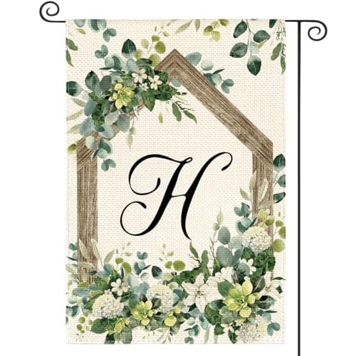 AVOIN colorlife Initial Letter H Monogram Garden Flag 12x18 Inch Double Sided Outside, Spring Floral Family Last Name Yard Decoration