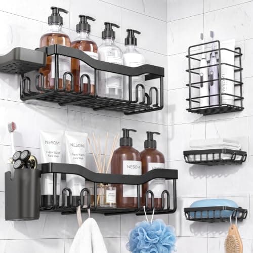 NESOMI 7-Pack Shower Caddy Adhesive,Stainless Steel Shower Organizer Shelf