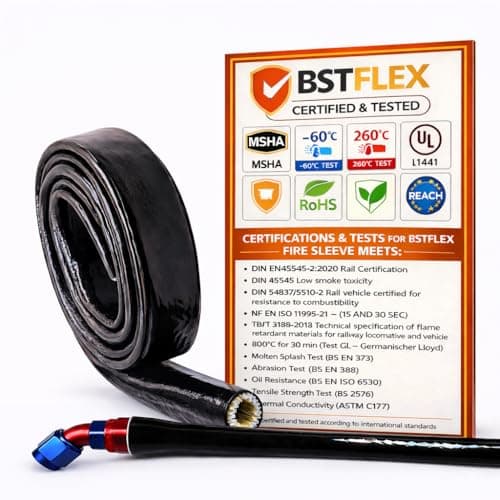 2"(51mm) ID Heat Shielded Fire Thermo Armor Fire Sleeve Silicone Coated Fiberglass for Automotive Hose Cable Lines & Electrical Wiring Black, 5feet
