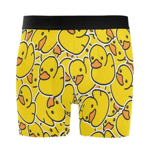 JHKKU Cute Yellow Rubber Duck Boxer Briefs for Mens Soft Comfort 4" Athletic Underwear with Fly, X-Large