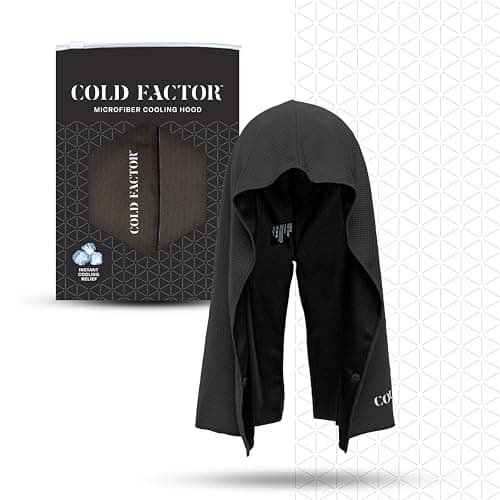 COLD FACTOR Instant Cooling Hoodie Towel (Black) – Advanced Chemical-Free Evaporative Cooling Technology– UPF 50+ Sun Protection, Reflective Accents & Snap Closure, Moisture-Wicking & 2+ Hours Cooling