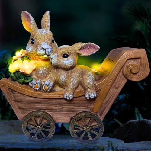 PRETMANNS Solar Bunny Garden Statue - Large Outdoor Rabbit Garden Decor