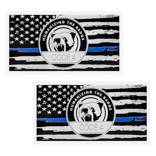 FSTURIOS 2PCS Thin Blue Line Sticker Code 4, Police Support Sticker American Flag Thin Line Decal, Waterproof Thin Line Flag Stickers Support Law Enforcement for Car Window Laptop (Larger)