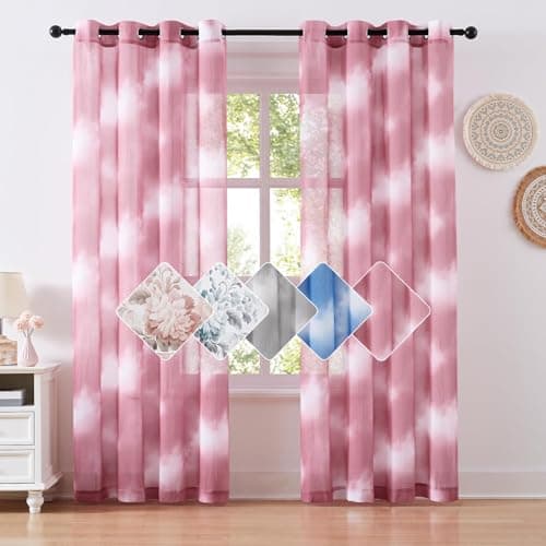 Pudmangtex Pink Sheer Curtains 84 inches Long for Girls Room 2 Panels, Light Pink Semi Sheer Drapes Grommet, Light Filtering Ombre Window Curtains for Living Room
