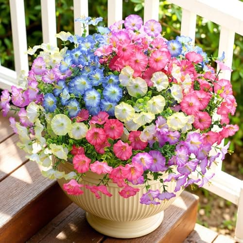 Alupssuc 24 Bundles Artificial Petunia Flowers UV Resistant for Outdoor