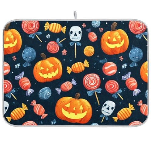 Halloween Pumpkins Candy Dish Drying Mat for Kitchen Counter 16 x 18 Inch Dry Dishes Mats Drainer Mat Absorbent Microfiber Dish Drying Pad for Countertops Decor