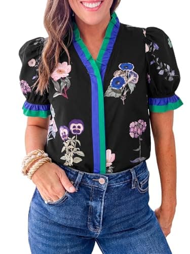 Cicy Bell Womens Summer Floral Print Tops Casual Button Down Leopard Shirts