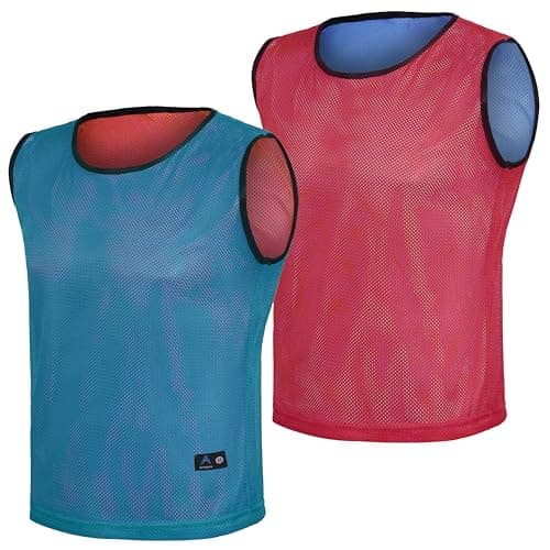 Athllete Men's Reversible Sports Pinnies - Litemesh Basketball Jersey 6 Pack, Red/Blue, Medium