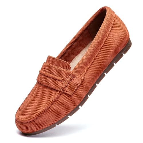 Cvistpieo Loafers for Women Comfortable Dressy Casual Work Flats Lightweight & Breathable Slip On Walking Shoes Knit Brown Size 7.5 Wide Width