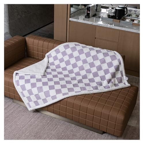 Waterproof Pet Blanket,Dog Bed Covers Small Throw for Puppy Cats Stylish Jacquard Pets Couch Sofa Furniture Protection Washable Reversible Covers (Purple Check,XS)