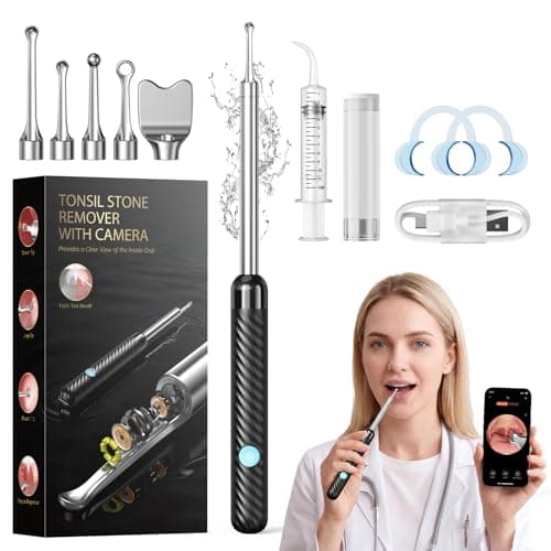 Upgraded Tonsil Stone Remover with Camera 1080P, Visual Tonsil Stone Removal Kit for Fighting Bad Breath, Take Photos & Record Videos, Food-grade Stainless Steel, IPX7, APP (Light black)