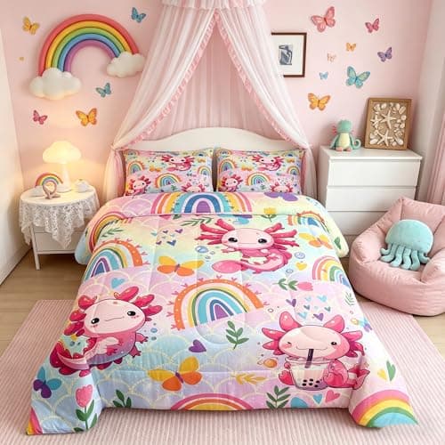 Feelyou Cute Axolotl Comforter Set Toddler for Kids Boys Girls Bedding Set