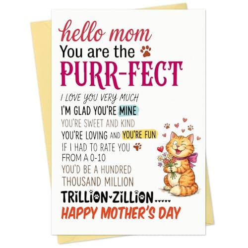 D24TIME Happy Mothers Day Card from Cat, Funny Cat Mom Card, Unique Design Vintage Orange Tabby Greeting Card, 300gsm Thick Card Stock (5.5x8)