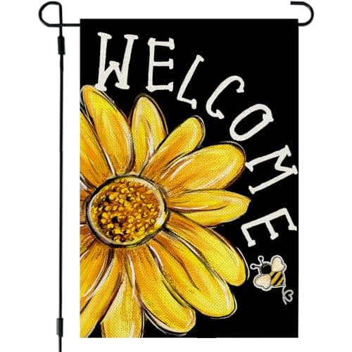 CROWNED BEAUTY Spring Summer Garden Flag Daisy Bee Welcome 12x18 Inch Double Sided Small Floral Seasonal Holiday Decoration for Outdoor Lawn Yard