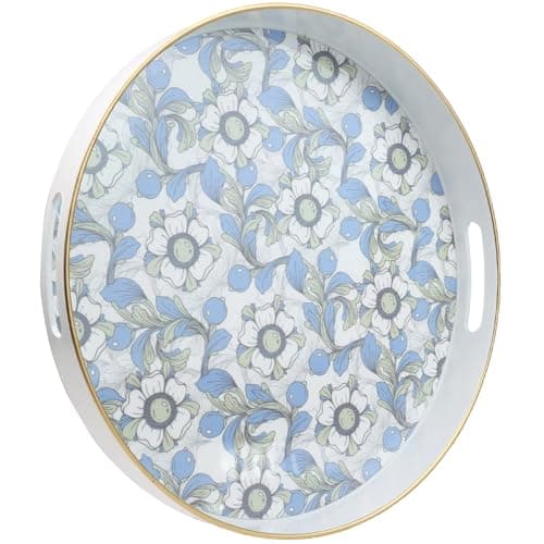 Leemxiiny Round Serving Tray with Handles, Coffee Table Tray for Ottoman, Living Room, Outdoor Tray for Patio Entertaining, Serving Breakfast Kitchen Platter LEE33BLH