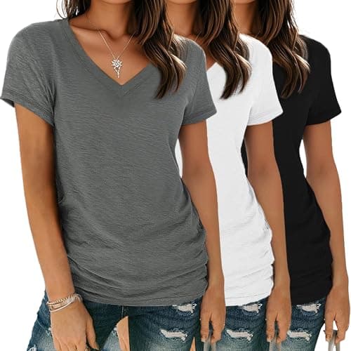 YGOODM Womens Basic T Shirts 3 Pack Short Sleeve Tops V Neck Tshirts Summer Casual Tees