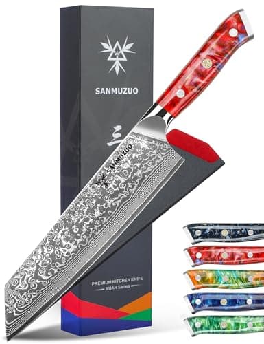 SANMUZUO 8.5 inch Kiritsuke Kitchen Chef Knife - 67 Layers Damascus Steel & Resin Handle - Xuan Series(Sunset Red)