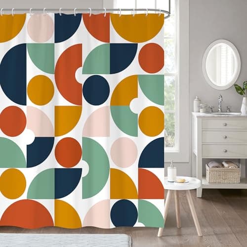 zokyer Kids Colorful Shower Curtain Fun Abstract Cute Funky Retro Groovy Polka Dot Geometric Extra Long XL Large Bathroom Decor Polyester Fabric Plastic Hooks 12 Pack Inch (72Wx84L)