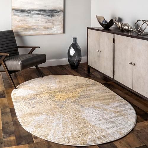 Nuloom Cyn Gold/Ivory, 4' x 6', Recycled Polypropylene & Polyester Oval, Soft and Cozy, High Traffic, Stain Resistant, Easy Clean, Durable Area Rug for Bedroom, Living Room, Dining, Den, Foyer