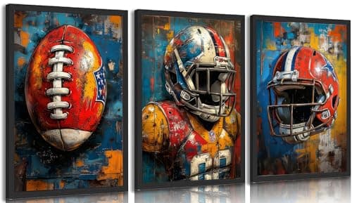 3pcs American Football Canvas Wall Art Cool Graffiti Rugby Posters Prints Paintings Teen Sports Enthusiasts Wall Decor Pictures for Boys Room Teen Kids Playroom Room Decoration Unframed