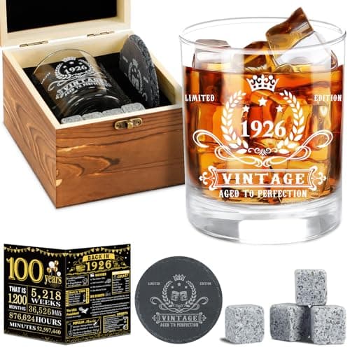 YeohJoy 100th Birthday Gifts for Men,Vintage 1926 Whiskey Glass Set