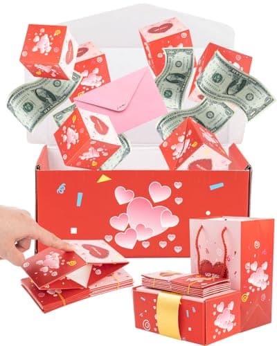 ASSRECT Exploding Gift Box Valentine's Day, Birthday Surprise Box Pop Up with 12 Money Holders, ReusableDate Gift Box for Mom Father Wife Friend Valentine's Day, Confession, Proposal, Cash, Gifts, Birthday, Party supplies (Pink)