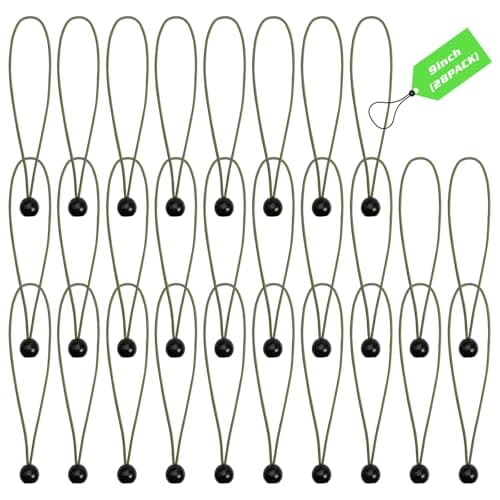 XSTRAP STANDARD 28 Pack Heavy Duty 9 Inch Ball Bungee Cords, Tarp Tie Down Bungee Balls for Canopy, Tent, Cargo, Wires & Hoses in Army Green
