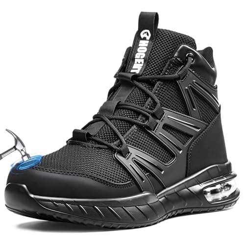 Hogent Steel Toe Boots for Men, Cushioned Safety Work Shoes
