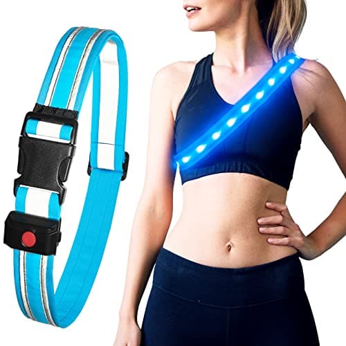 Higo Rechargeable LED Running Belt – Reflective Adjustable Glowing Waistband, Safety Running Lights for Runners, High Visibility Gear for Night Running, Cycling & Hiking (Blue)
