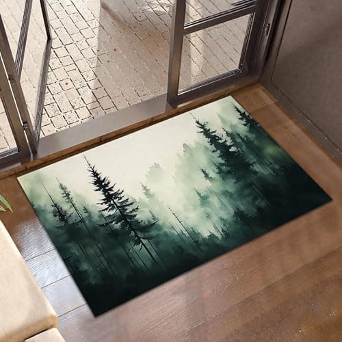 Indoor Rugs for Entryway,Foggy Forest Welcome Mat for Home,Watercolor Tree Low Profile Entrance Rugs Non-Slip Doormats for Back Door Patio, Porch,Home Stairway,30 x 17 Inch