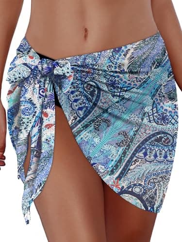Swimsuit Coverups for Women Sarong Beach Bikini Wrap Sheer Short Skirt Chiffon Scarf for Swimwear (Boho Blue, S)