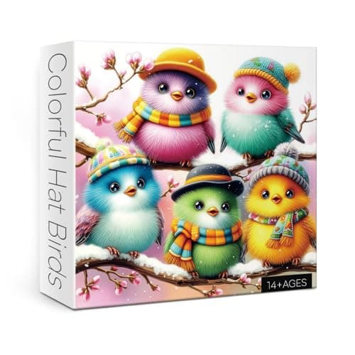 Colorful Bird Hat Puzzles for Adults 1000 Pieces Nature, Cute Chicken Flower Art Jigsaw Puzzles, Pretty Wildlife Impossible Hard Difficult Challenging Puzzle
