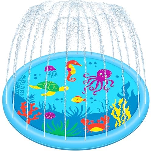 SLOOSH 60" Splash Pad Water Toys - Sprinkler Mat for Toddler Kids Baby Play Water Games Pool Fun, Summer Outdoor Garden Lawn Backyard Party Supplies Gifts for Boys Girls (Sea Themed)