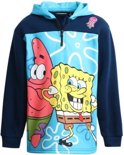 Nickelodeon Paw Patrol Boys Hoodie - Soft Cozy Fleece Pullover Quarter Zip Sweatshirt Graphic Hoodies for Toddlers and Kids, Size 7, Spongebob and Patrick