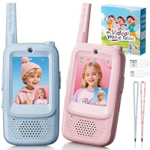 Video Walkie Talkies for Kids, 2 Pack Rechargeable Kids Walkies Talkies with Video Call & Voice Changer, Boys Girls Toys Ages for 3-12, Family Games, Indoor Outdoor Play and Camping(Blue & Pink)