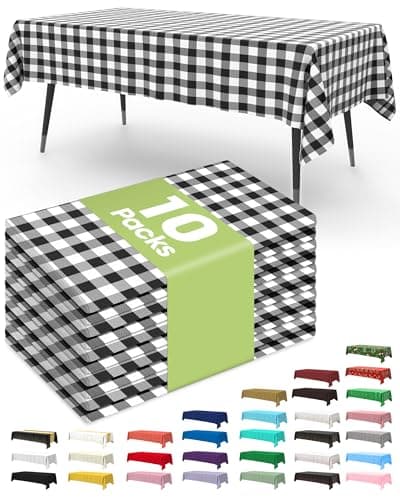 Pureegg Plastic Table Cloth Disposable 54x108 Inch 10 Pack, Black Plaid