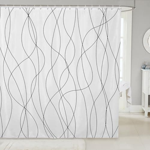 jejeloiu Rustic Abstract Shower Curtain for Bathroom Decor 84" L x 72" W Striped Bath Curtain Minimalist Wavy Bathroom Accessories with 12 Hooks, Polyester
