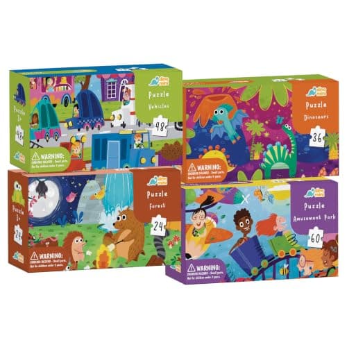 Dinomini Floor Puzzles for Toddlers 4-in-1 Value Pack - 4 x Puzzles for Toddlers 2-4 - 24, 36, 48 & 60 Pieces - Preschool Learning Activities - Learning & Educational Toys