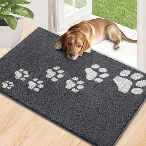 Timo Dog Door Mat for Muddy Paws, Absorbent Dirt Trapper Mud Mat for Dogs, 20"x32" Washable Indoor Doormats, Non-Slip Low-Profile Entrance Doormat for Inside Floor, Front Door Entryway Rug, Grey