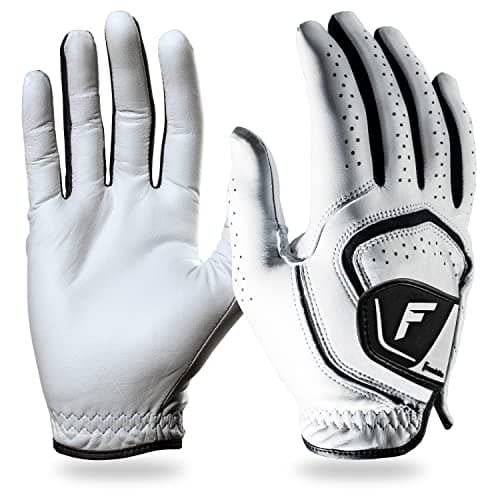 Franklin Sports Youth Golf Gloves - White Junior Left Hand Golf Glove for Righty Golfers - Kids Premium Leather for Maximum Grip in Rain + All Weather Conditions - Youth Extra Large