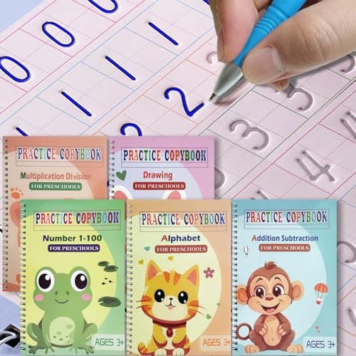 Reusable Grooved Handwriting Workbooks,Magic Copybook,Magic Writing Practice copy books, to help children improve their handwriting ink Practice Age 3-8 ​Calligraphy for kids(Animal edition)