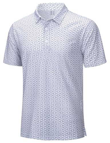 Cotrasen Golf Polos for Men, Print, Moisture Wicking, Quick-Dry, White1, L