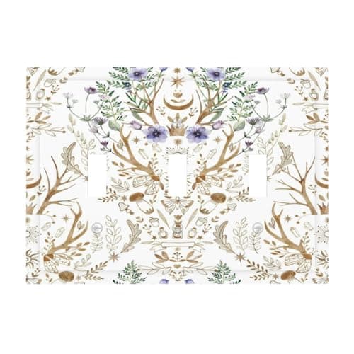 Xuejiaku Light Switch Cover Plate Gothic Retro Damask Boho Vintage Floral Plant 3 Gang Wall Plate Triple Light Switch Plate Toggle Decorative Outlet Covers Electrical Switchplate for Bathroom Home