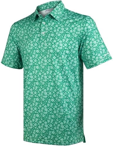 Floral Golf Shirts for Men Green Short Sleeve Performance Polo
